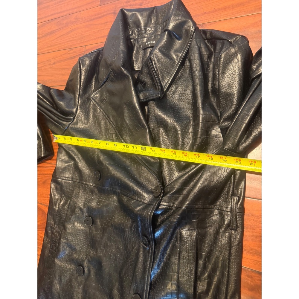 Outcast Clothing Black Croc Embossed Faux Leather Trench Coat Jacket Small - Picture 5 of 10